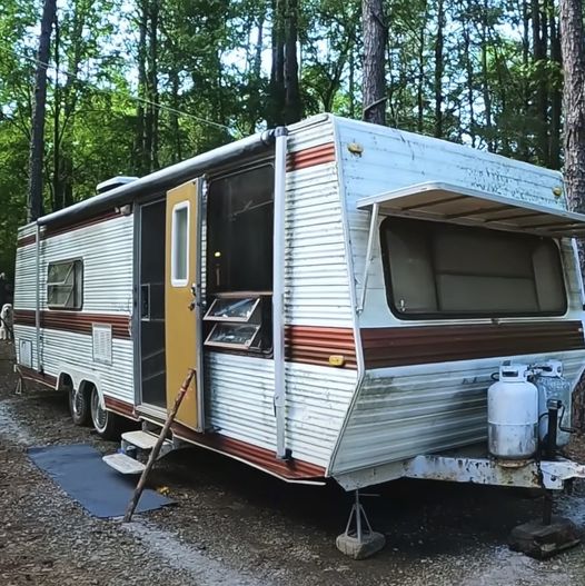 Homeless lady given free “ugly” abandoned trailer uses it to build a cozy tiny home out in nature