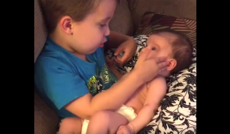 A small boy sings the sweetest song to his new baby sister…