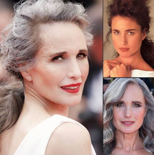 Andie MacDowell struts the streets in a chic casual dress, with her gorgeous silvery hair framing her makeup-free face
