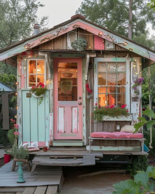 Visit this shabby chic tiny home planned for folks born in the 50s, 60s, or 70s