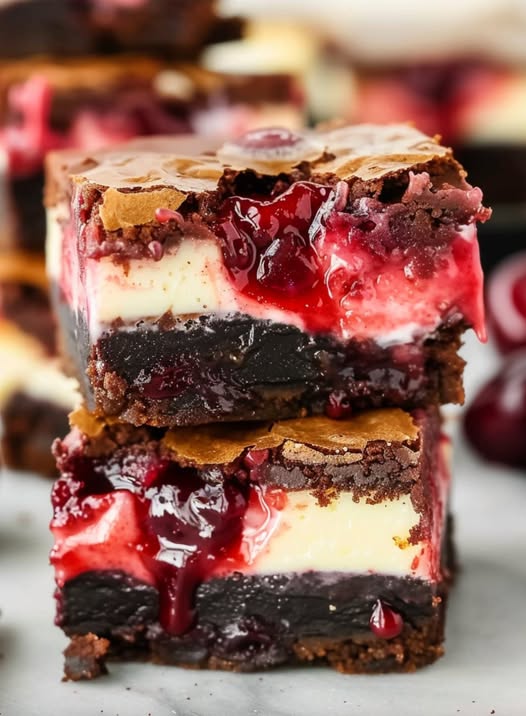 Cheesecake Brownies With Fresh Cherries