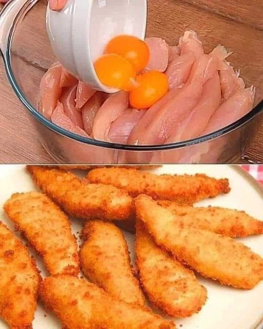 Chicken strips with a crispy coating.